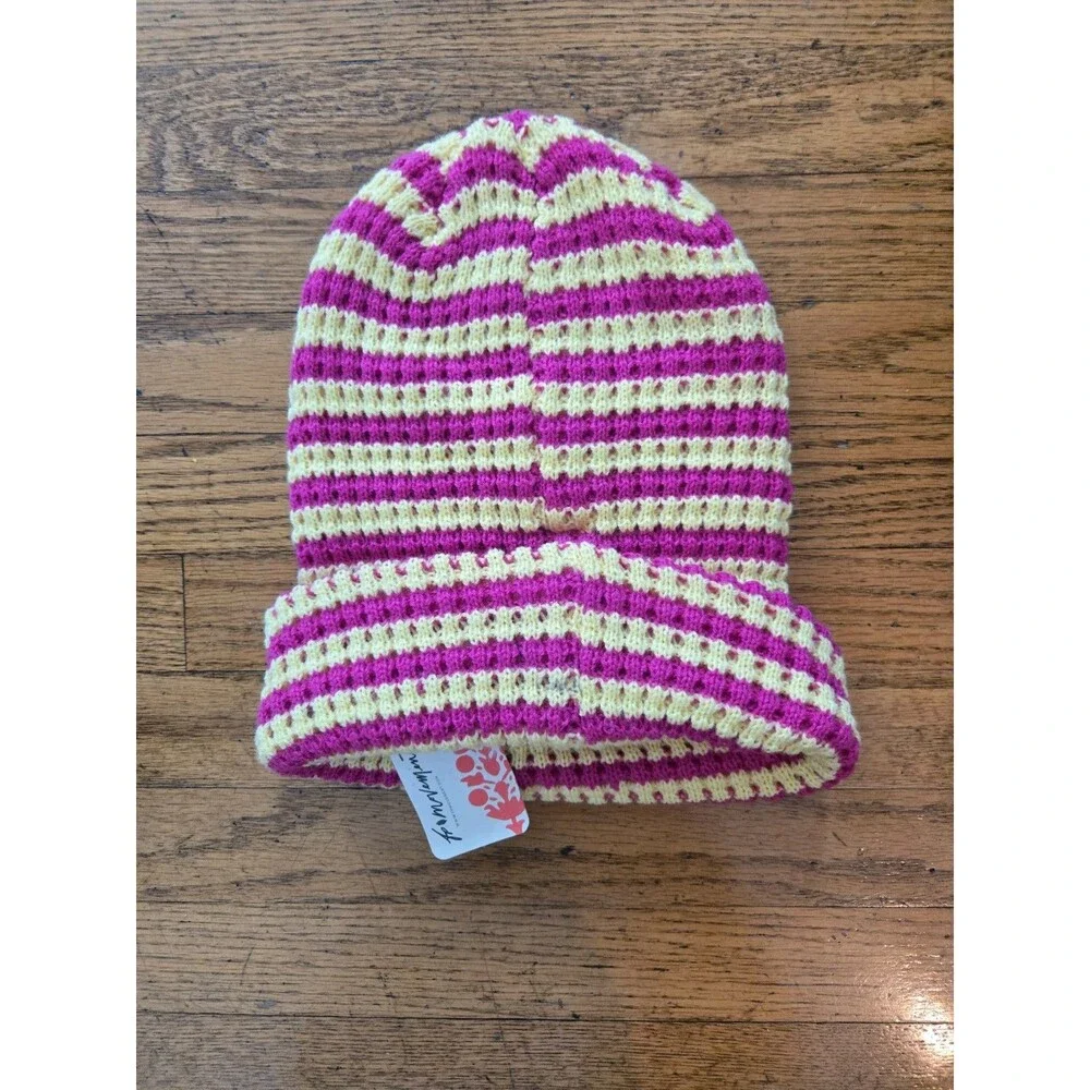 Free People Movement Stripe It Up Cool Down Beanie Pink Lemonade NWT